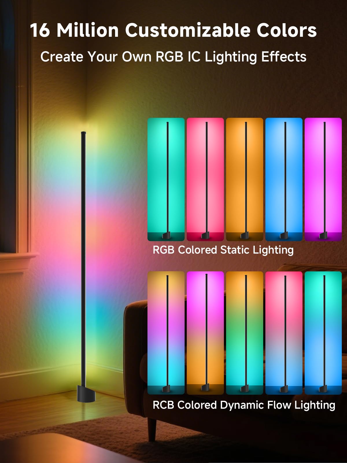 Tyute Corner Floor Lamp RGB LED Corner Lamp with 16 Million - Tyute Official Imagery - 3