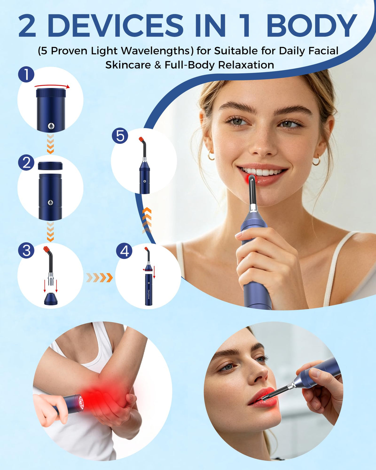 Red Light Therapy Wand Rechargeable Portable Infrared Light - Gerylove Official Imagery - 7