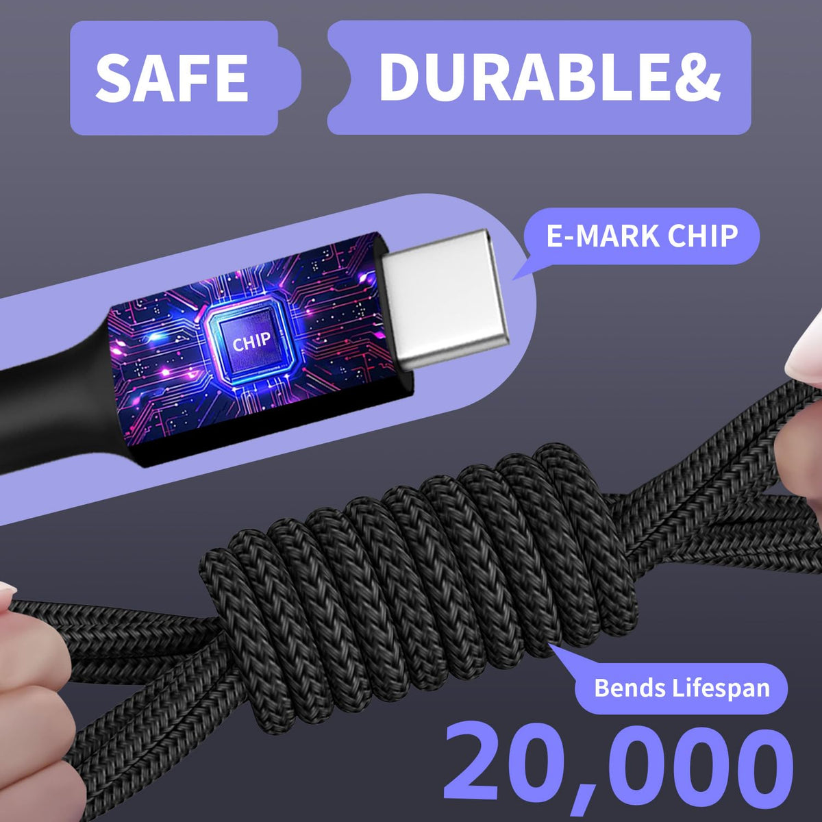MPATIBY Dual USB C 4 in 1 Multi Charging Cable Charging Cords for – back view and specifications