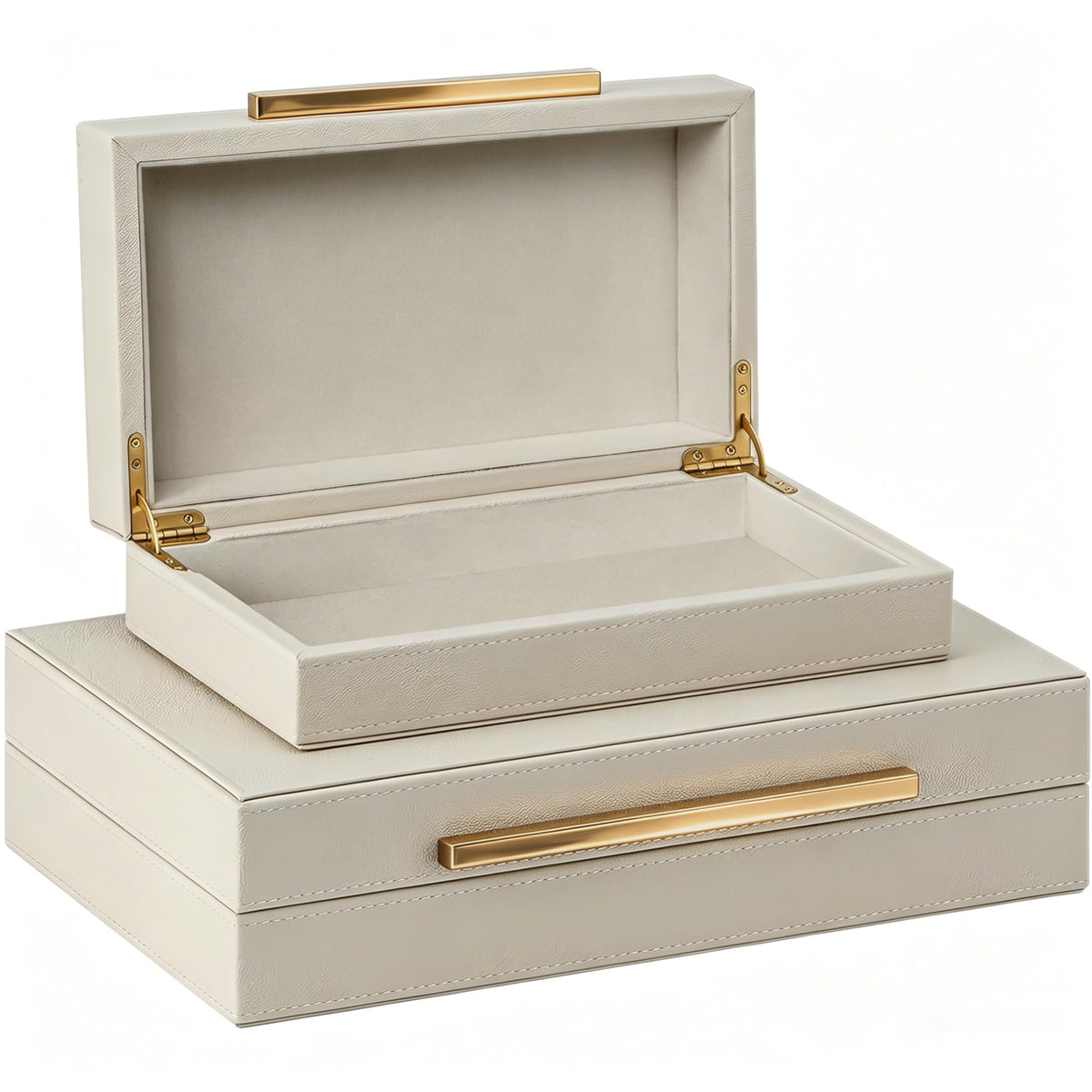 Set of 2 Shagreen Decorative Box Modern Faux Leather Beige - OIHYA Official Imagery - 1