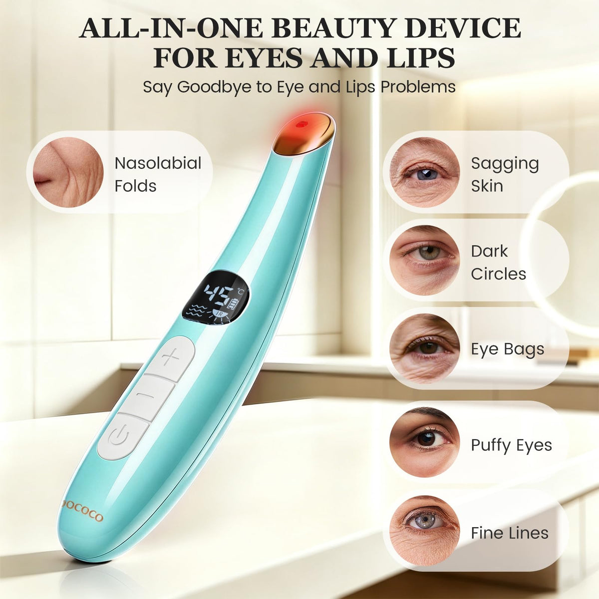 Eye Lift Wand 3 Modes Heated Eye Massager for Dry Eyes Dark - DOCOCO Official Imagery - 3