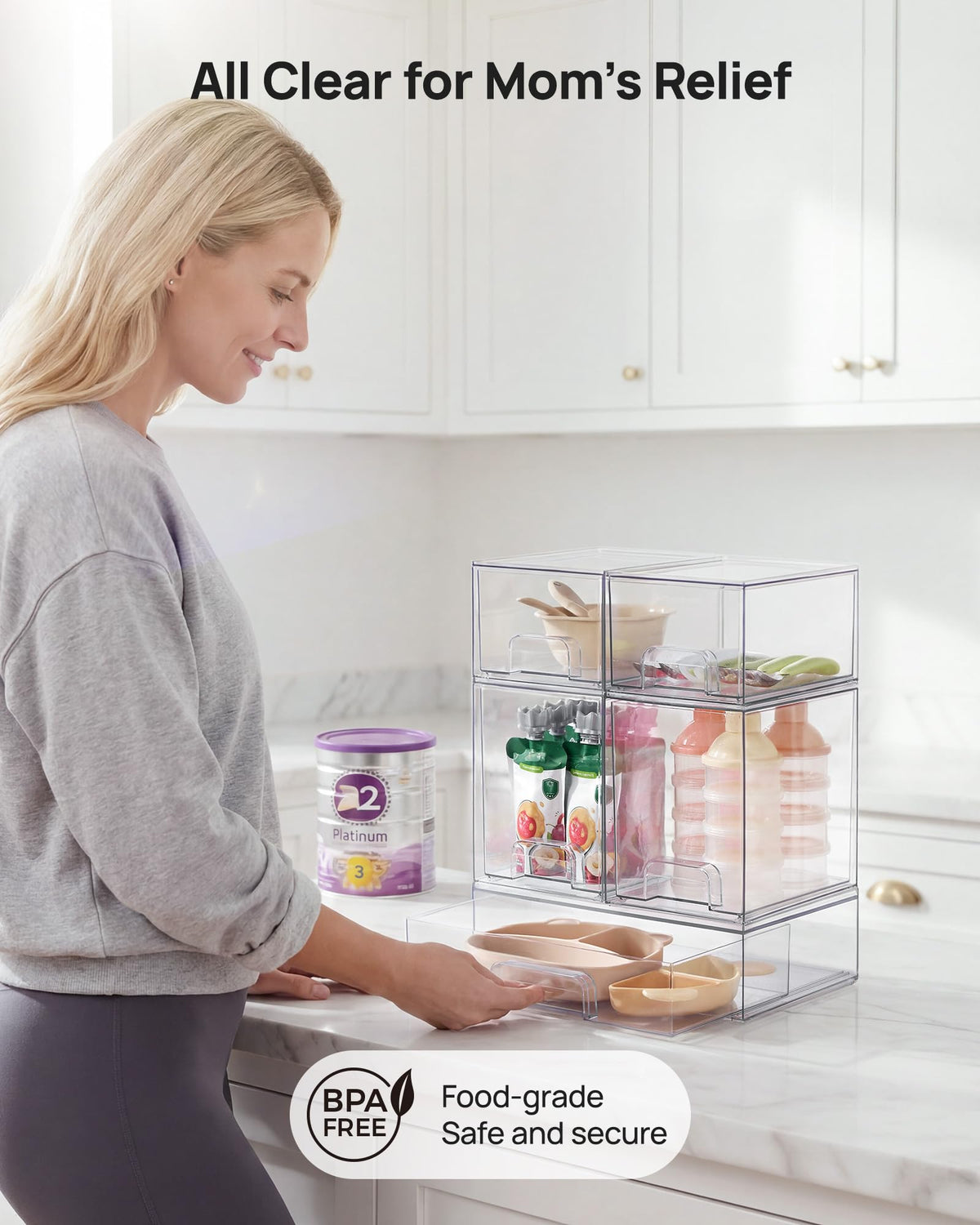 Vtopmart Clear Stackable Storage Drawers Set of 5 Plastic - Vtopmart Official Imagery - 6