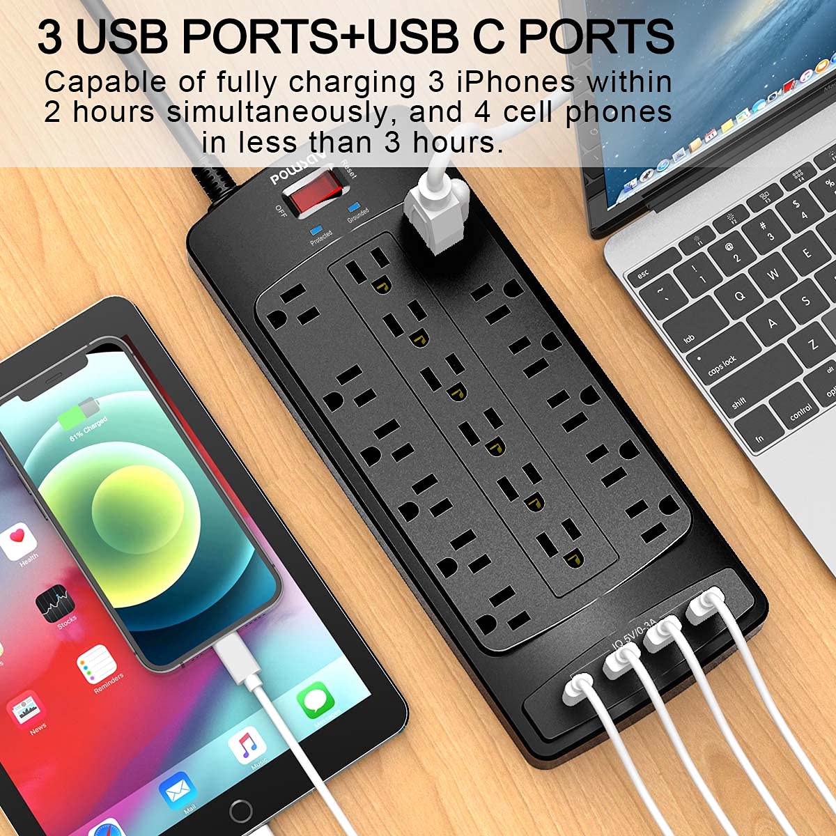 POWSAV 18 Outlets Surge Protector Power Strip – packaging and label