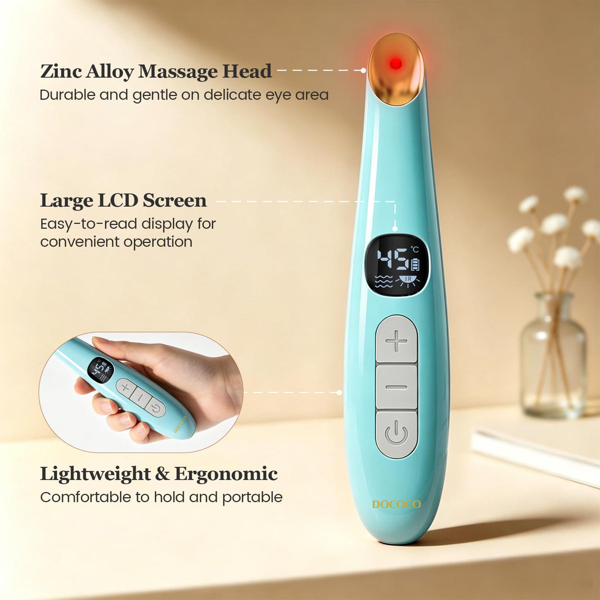 Eye Lift Wand 3 Modes Heated Eye Massager for Dry Eyes Dark - DOCOCO Official Imagery - 7