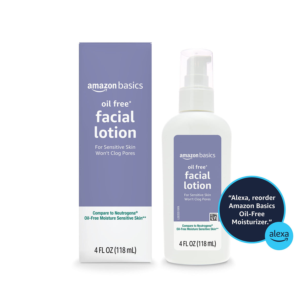 Amazon Basics Amazon Essentials Oil free Facial Moisturizer for Sensitive – back view and specifications
