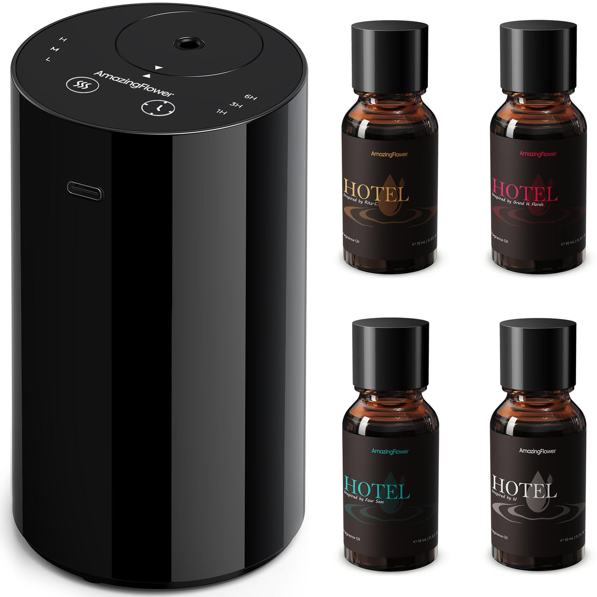Waterless Essential Oil Diffuser Starter Kit with 4x10mL - AMAZING FLOWER Official Imagery - 1