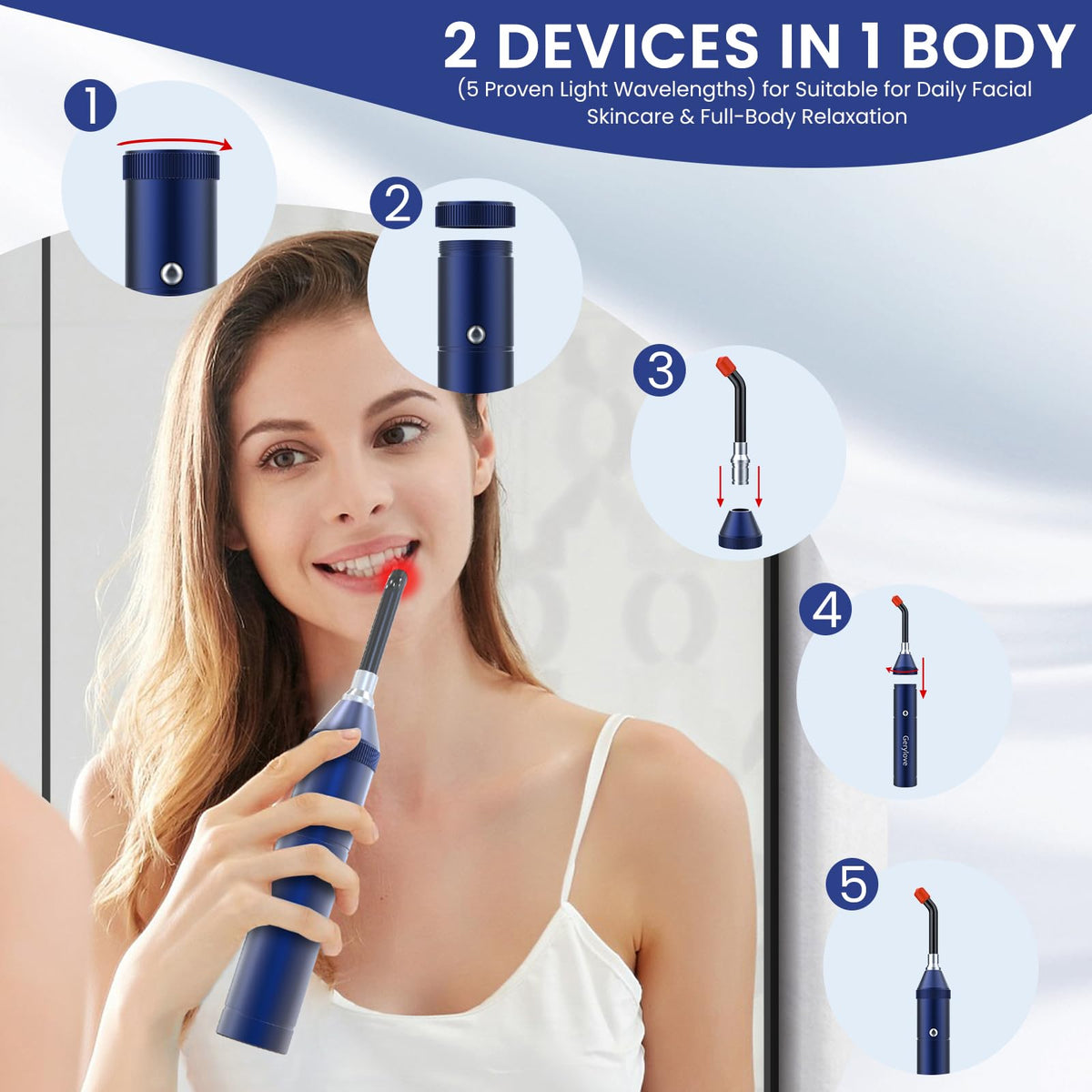 Red Light Therapy Wand Rechargeable Portable Red Infrared - GERYLOVE CARE Official Imagery - 6