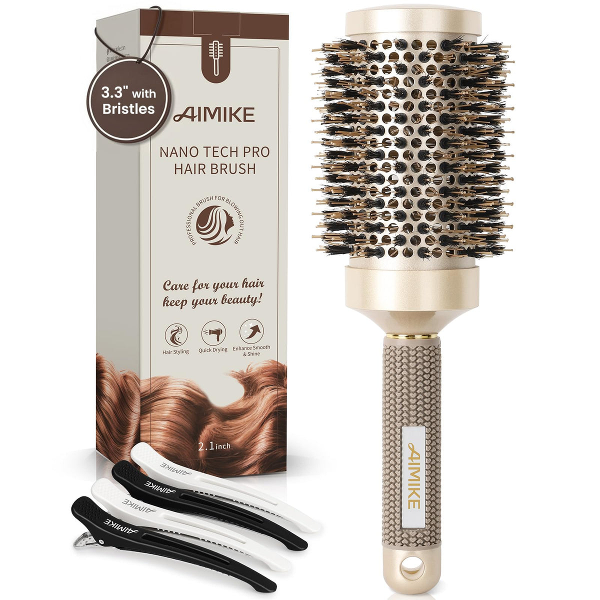 AIMIKE Round Hair Brush Nano Thermal Ceramic Ionic Tech 2 1 – product photo (Hair Brushes)