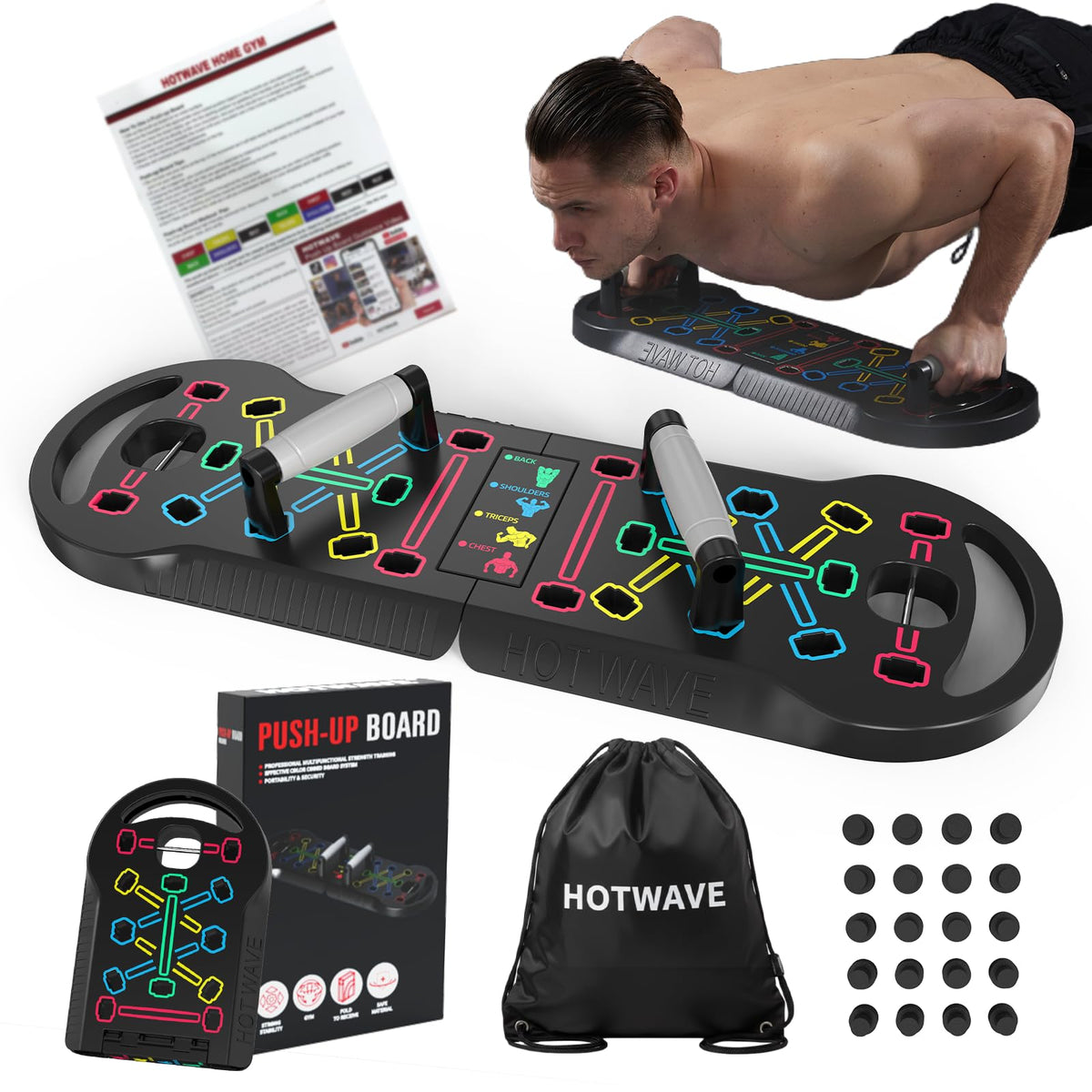 HOTWAVE Push Up Board Portable PushUp Board Foldable 20 in 1 – Black, Acrylonitrile Butadiene Styrene (ABS)