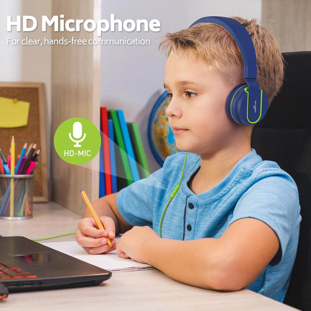 AILIHEN Kids Headphones Bulk 5 Pack for School Classroom – full view, size 40 millimeters