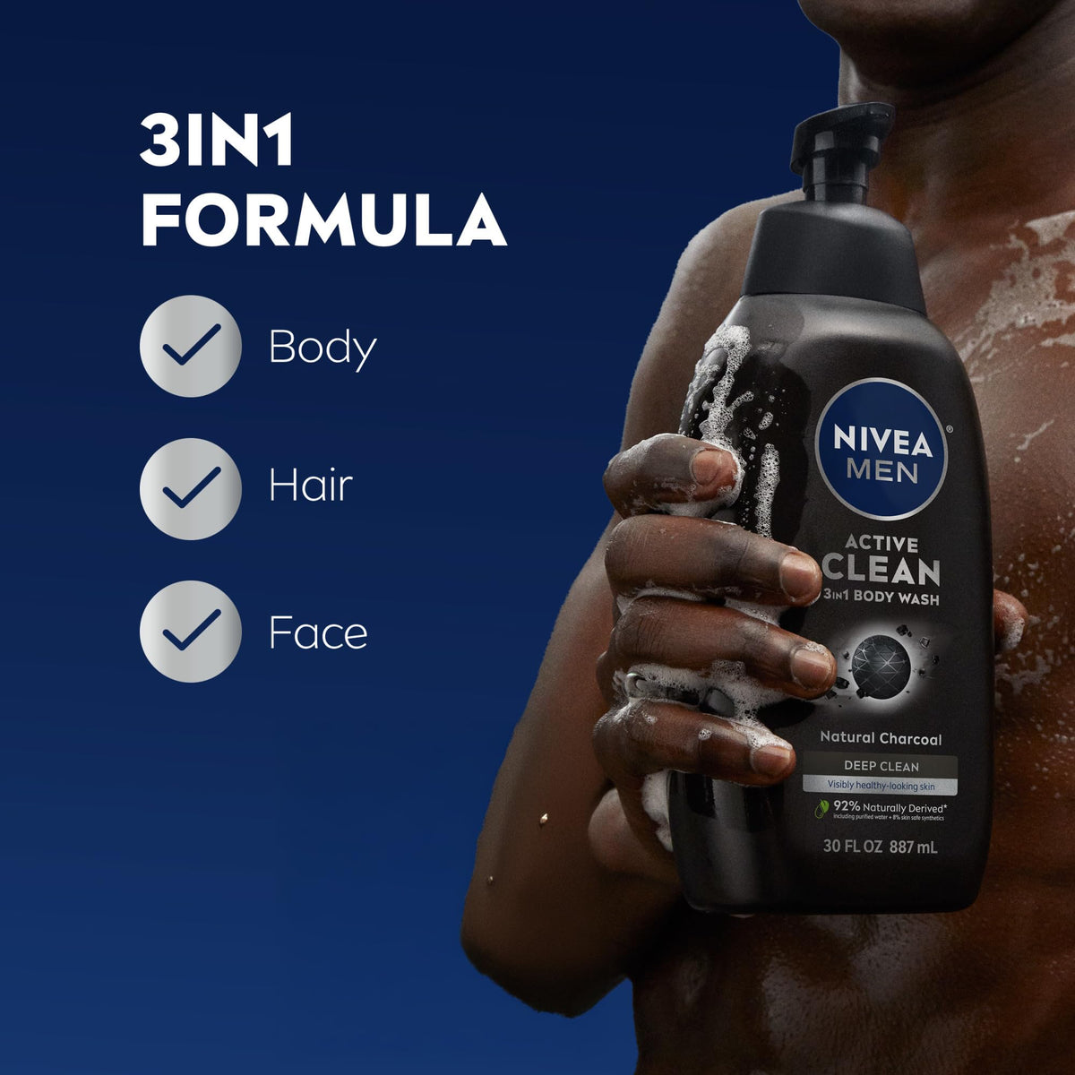 NIVEA MEN Active Clean 3 in 1 Body Wash with Natural – close-up detail