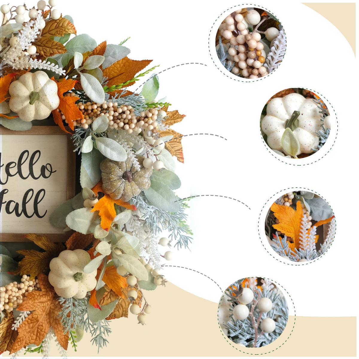 20 Harvest Fall Wreath for Front Door Pumpkins Berries - CIR OASES Official Imagery - 3