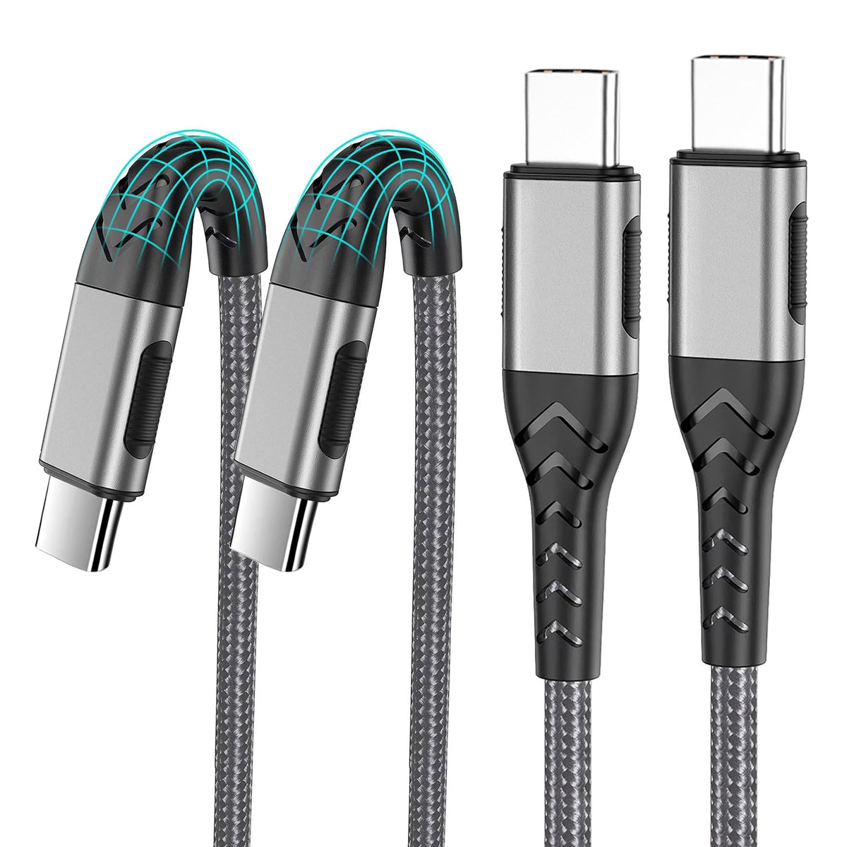 Durcord 2Pack 10ft USB C Charger Cable – Silver, Aluminum