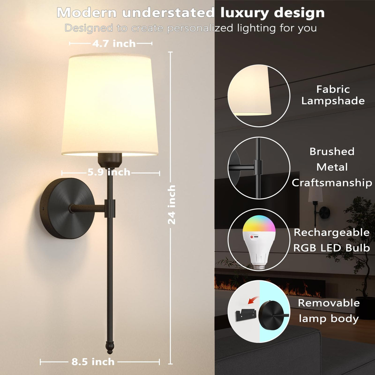 Battery Operated Wall Sconces Set of 2 Remote Control RGB - Ouyulong Official Imagery - 5