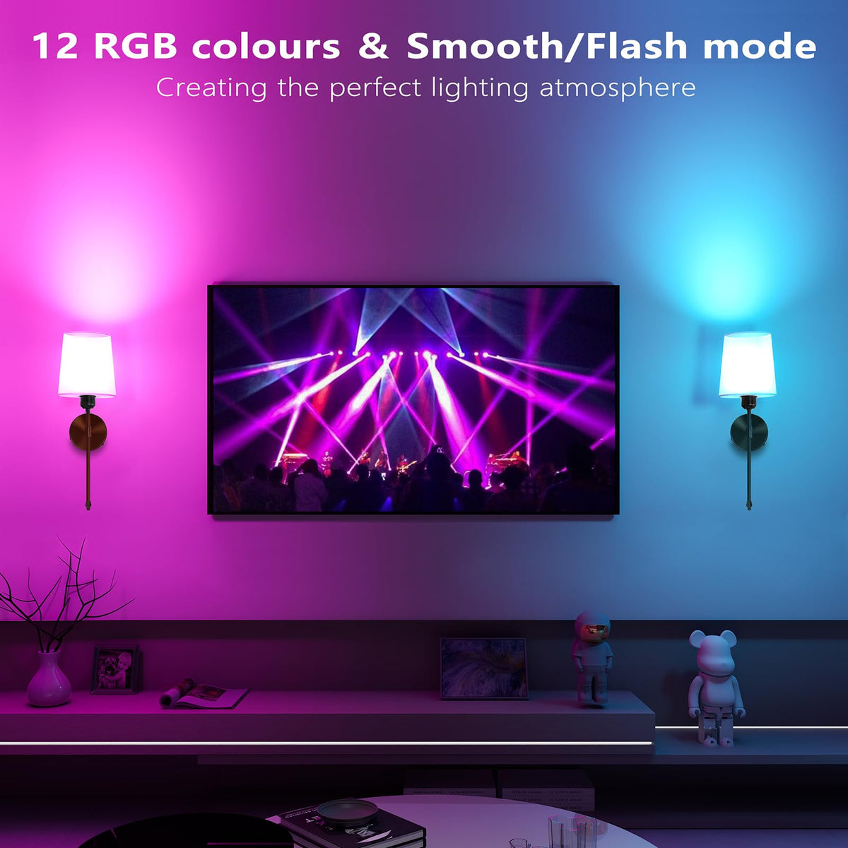 Battery Operated Wall Sconces Set of 2 Remote Control RGB - Ouyulong Official Imagery - 4