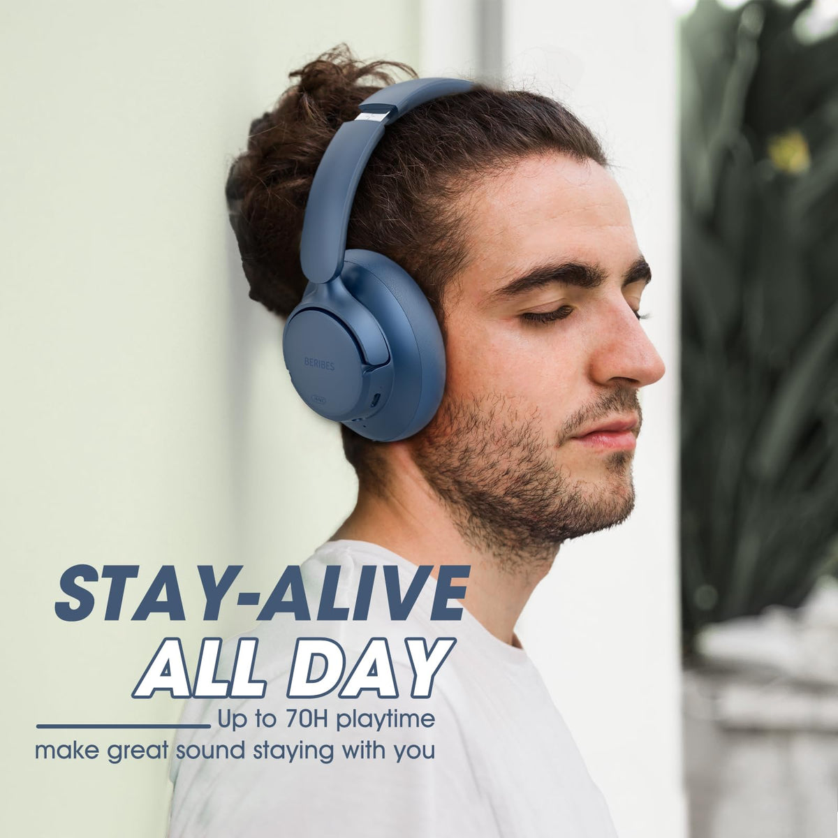 BERIBES Hybrid Active Noise Cancelling Headphones Wireless – back view and specifications