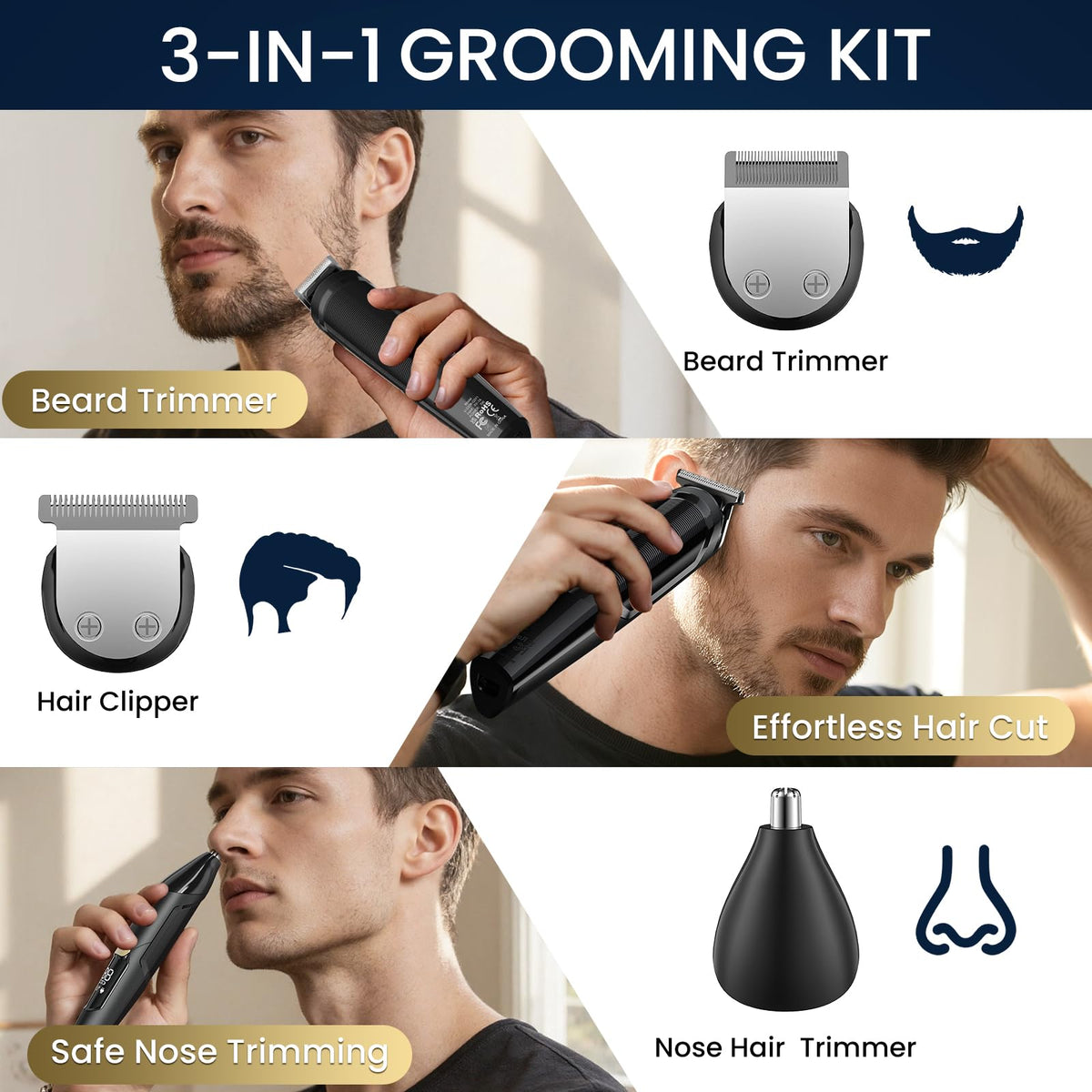 Ufree 3 in 1 Beard Trimmer for Men IPX6 Waterproof Electric – packaging and label