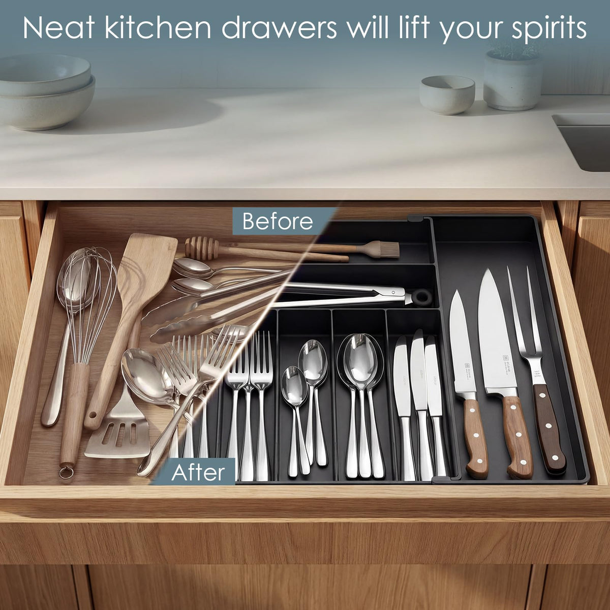 Silverware Drawer Organizer 9 Slots Expandable Kitchen - CCWOFF Official Imagery - 5