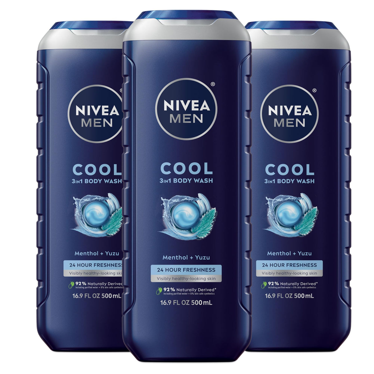 NIVEA MEN Cool 3 in 1 Body Wash with Menthol Multipack 3 x – product photo (Body Washes)
