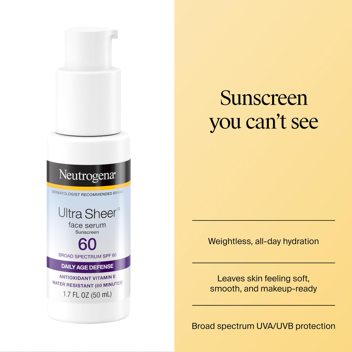 Neutrogena Ultra Sheer Sunscreen Serum SPF 60 Fragrance Free – close-up detail
