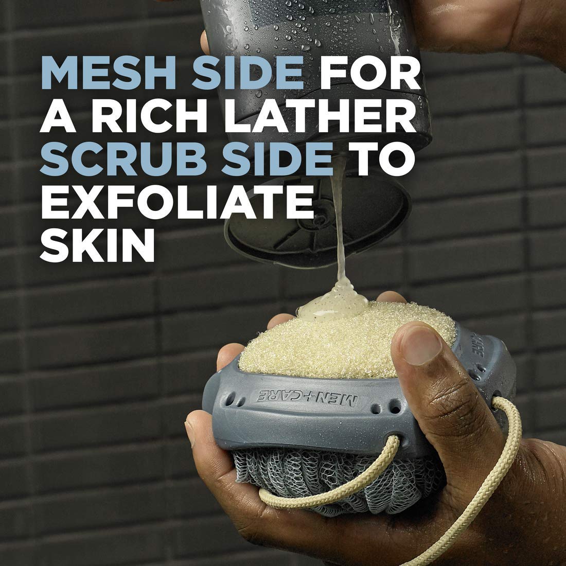 DOVE MEN + CARE DOVE MEN CARE Shower Scrub Tool to Exfoliate Skin Active – packaging and label