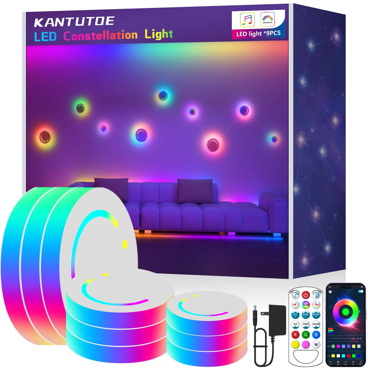 KANTUTOE Smart LED Wall Lights 9 Piece RGB LED Light with - KANTUTOE Official Imagery - 1