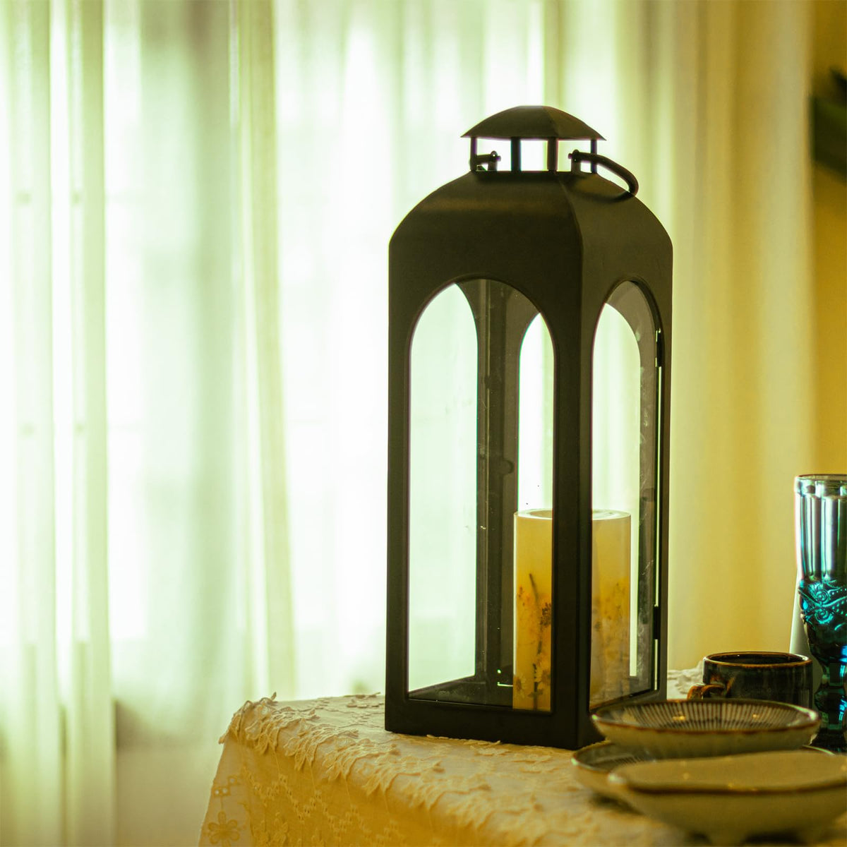 Bdor 16 Inches Metal and Tempered Glass Candle Lantern - Bdor Official Imagery - 8