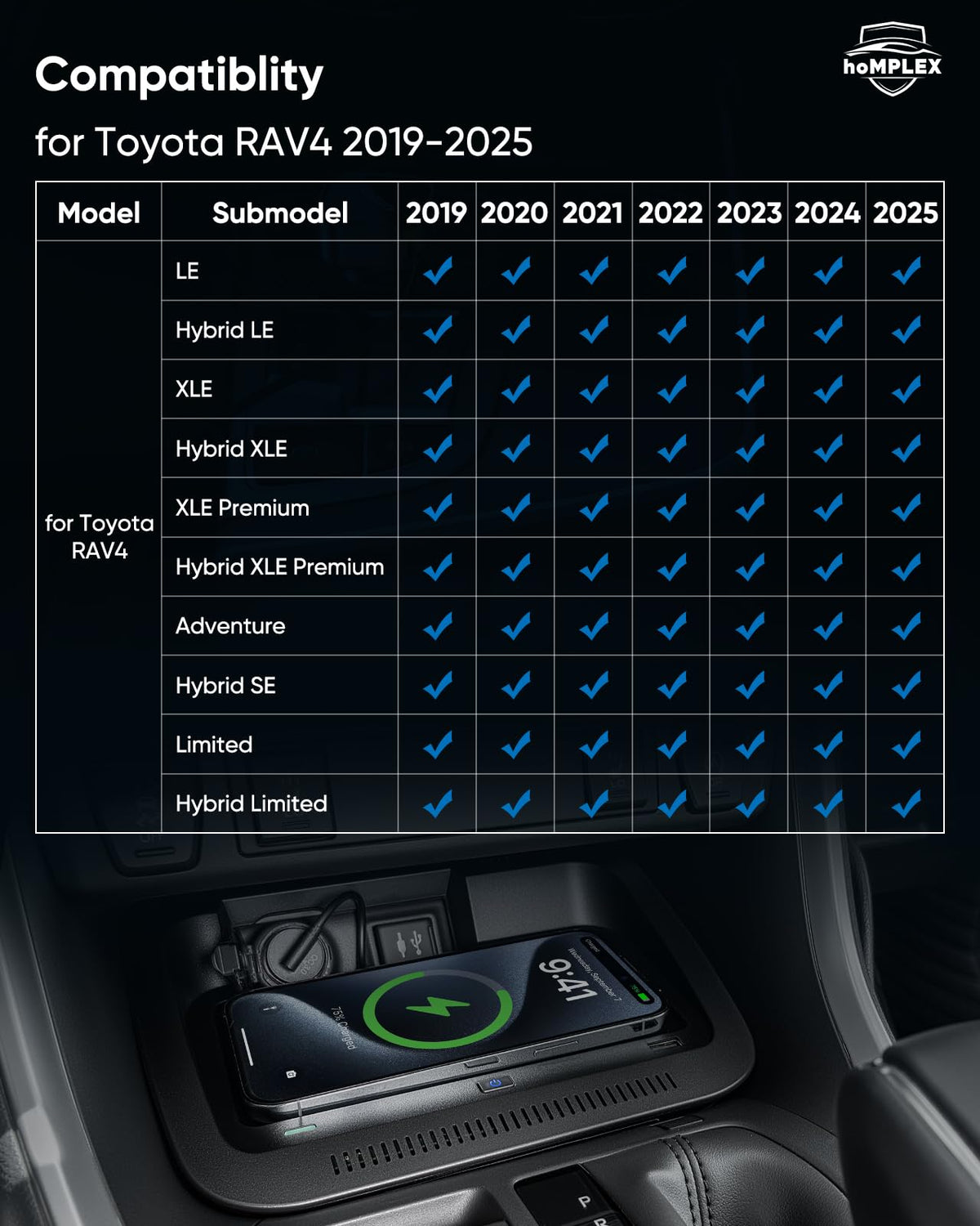Wireless Charger for Toyota RAV4 2019 2025 - hoMPLEX Official Imagery - 3
