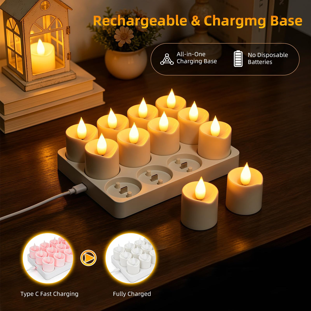 Rechargeable Tea Lights Candles 12 Pack Flameless Candles - Lacasa Official Imagery - 4