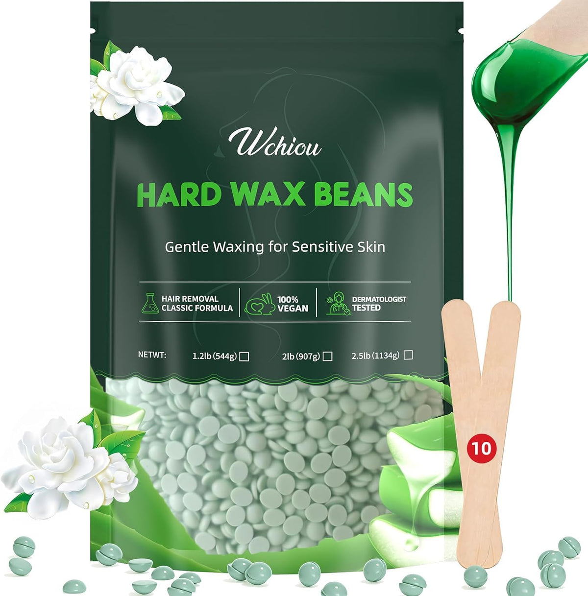 Wchiou Hair Removal Wax 2lb Wax Beads for Sensitive Skin With Pure