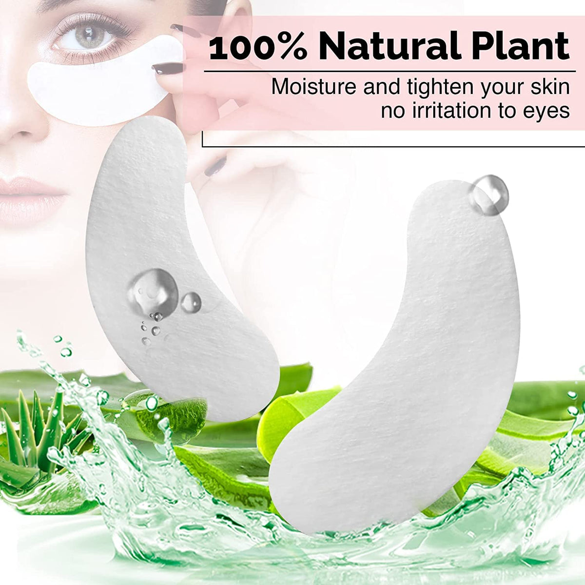 100 Pairs GreenLife Natural Hydrogel Eye Gel Pads - Collagen and Aloe Vera Patches for Under Eyes - Eyelash Extension Ki
