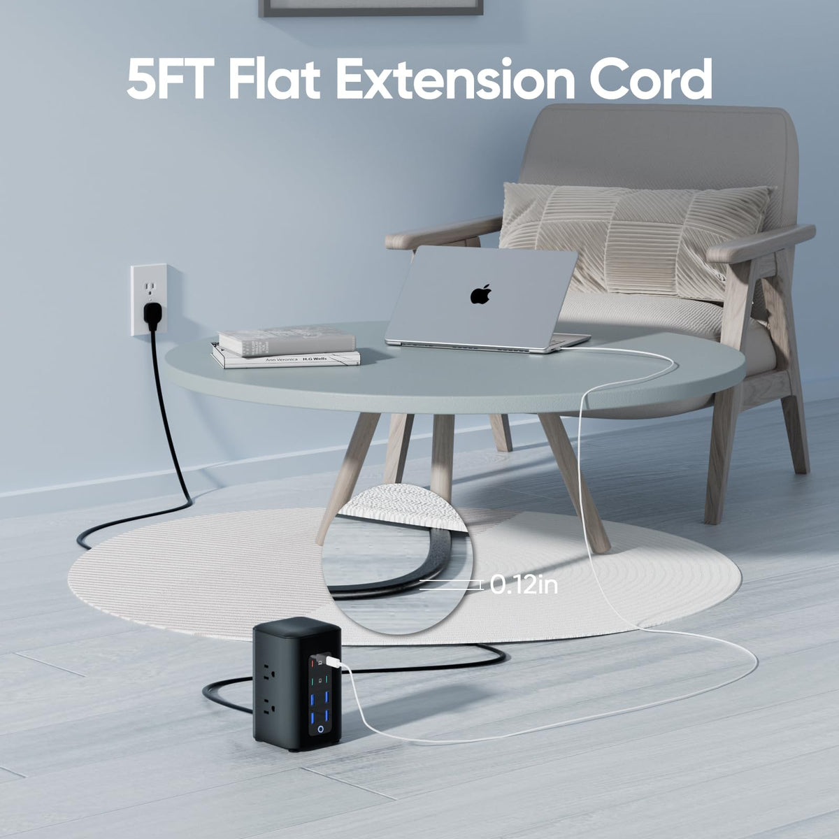 TenTrend Power Strip Tower 230W Charging Station with Multiple – back view and specifications