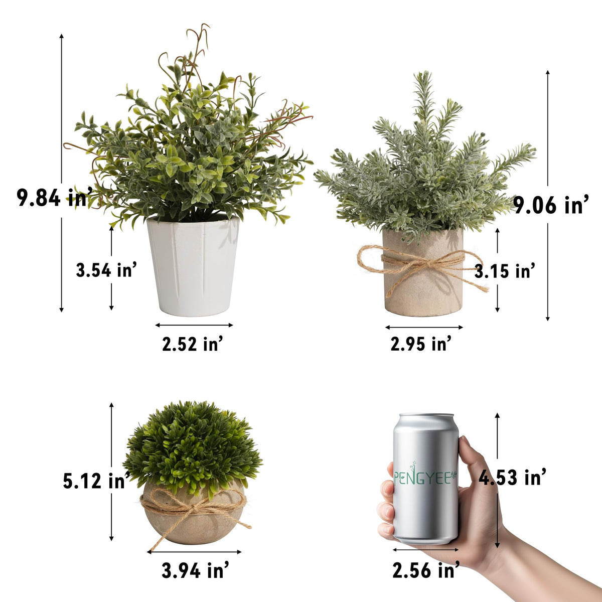 4 Pack Small Fake Plants in Pulp Pots 2 Pack Artificial - PENGYEE Official Imagery - 5