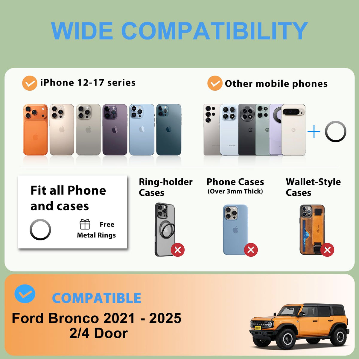 Wireless Charging Phone Mount for Ford Bronco 2021 2026 2 4 - ANKEWAY Official Imagery - 7