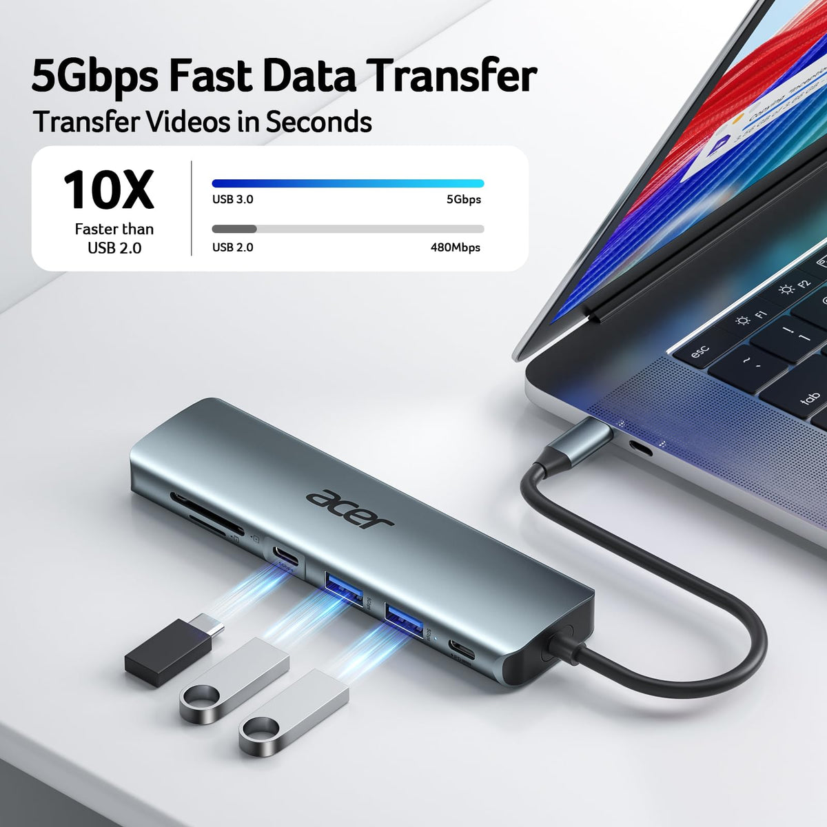 Premium Selection Acer USB C Hub 7 in 1 Multi Port Adapter for Laptop Mac Type – full view