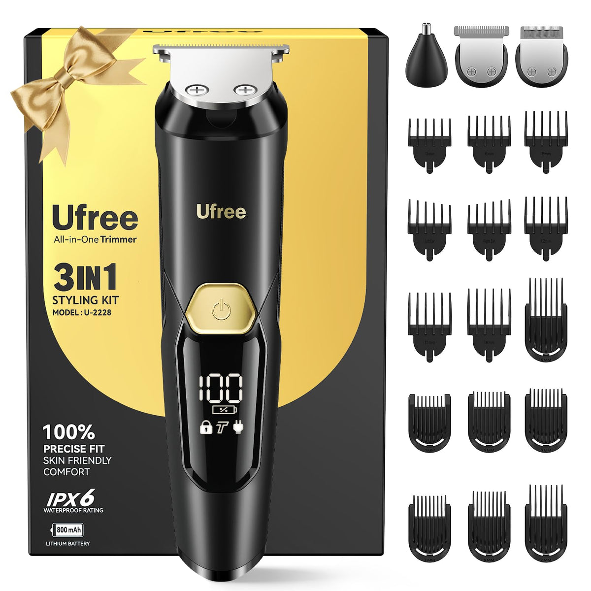 Ufree 3 in 1 Beard Trimmer for Men IPX6 Waterproof Electric