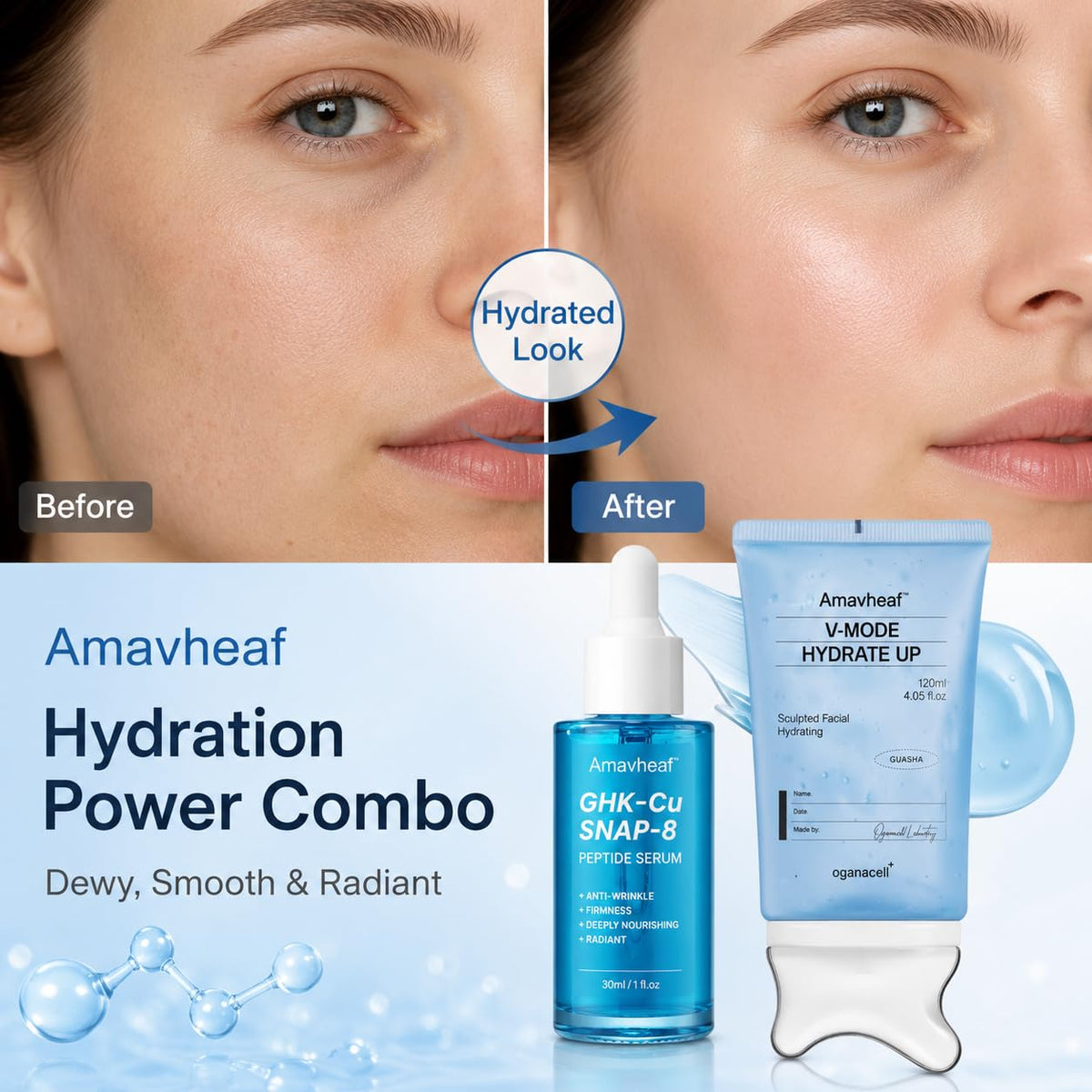 Hydrating Facial Serum and Gel Duo TUBE BOTTLE - Amavheaf Official Imagery - 5