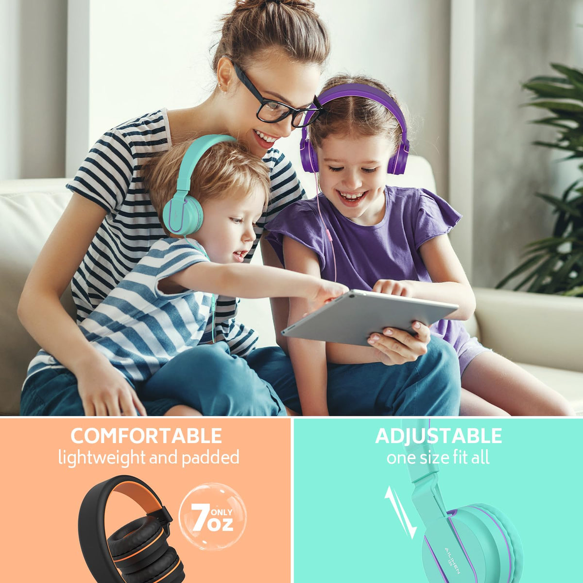 AILIHEN Kids Headphones Bulk 5 Pack for School Classroom – packaging and label