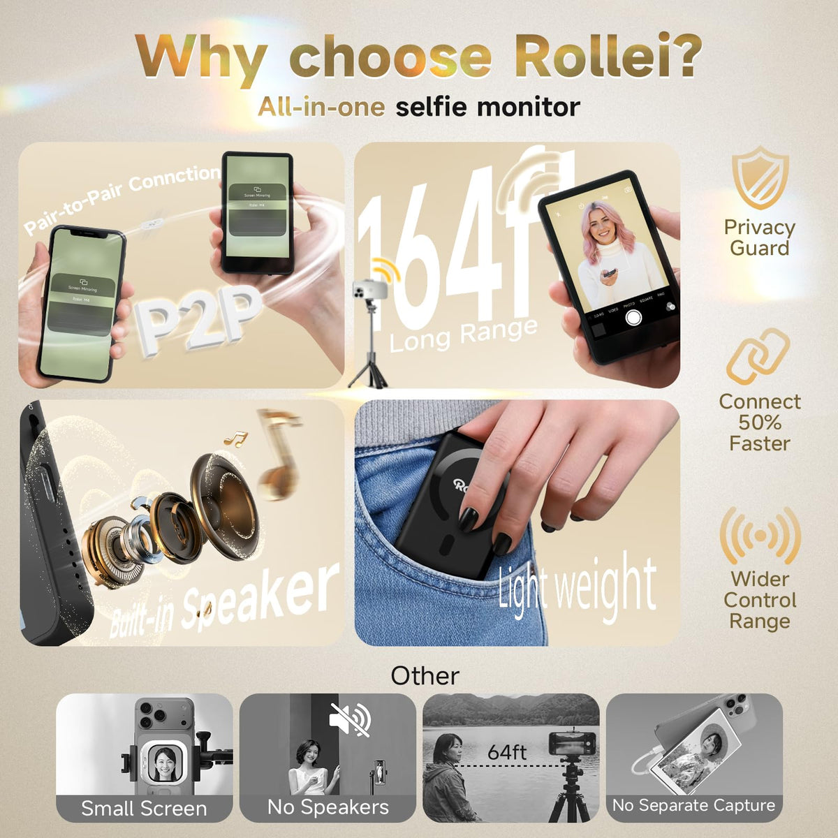 Rollei M4 Selfie Monitor Screen for iPhone 7 18 Vlog Screen - Rollei Official Imagery - 5