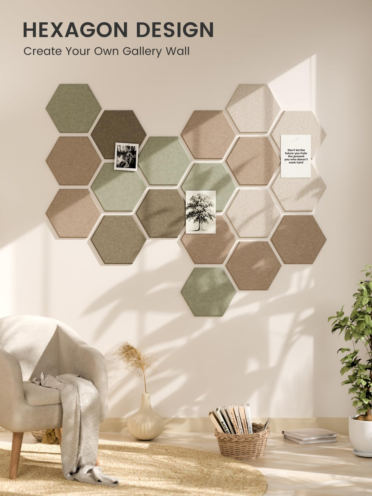Fluxynara 12 Pack Hexagon Felt Bulletin Board Tiles Linen - Fluxynara Official Imagery - 8