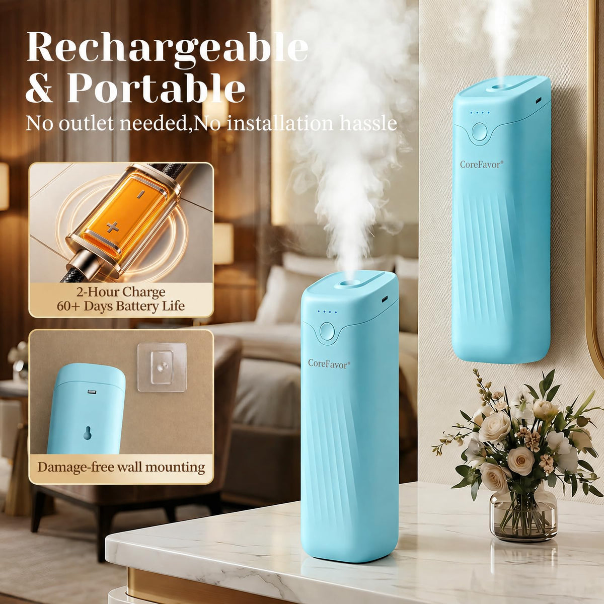 Waterless Essential Oil Diffuser with 3x120ml Oil - CoreFavor Official Imagery - 7
