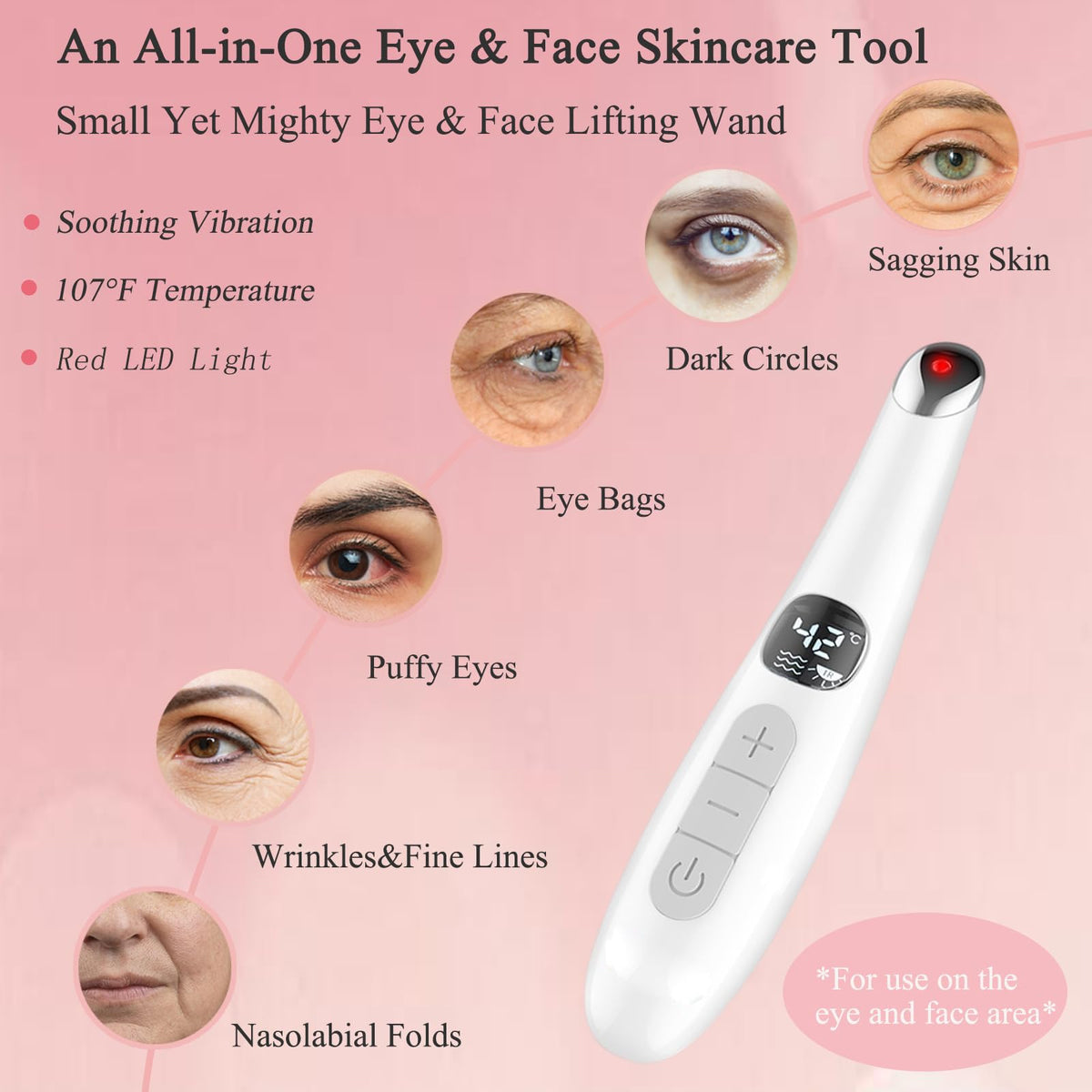 Heated Eye Wand 3 in 1 Vibrating Eye Lift Wand White - Vowleike Official Imagery - 3