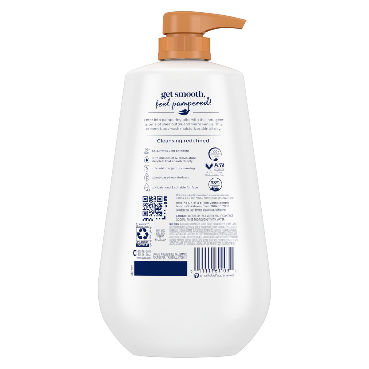 Dove Body Wash Pamper Shea Butter Vanilla 30 6 oz Pump – close-up detail