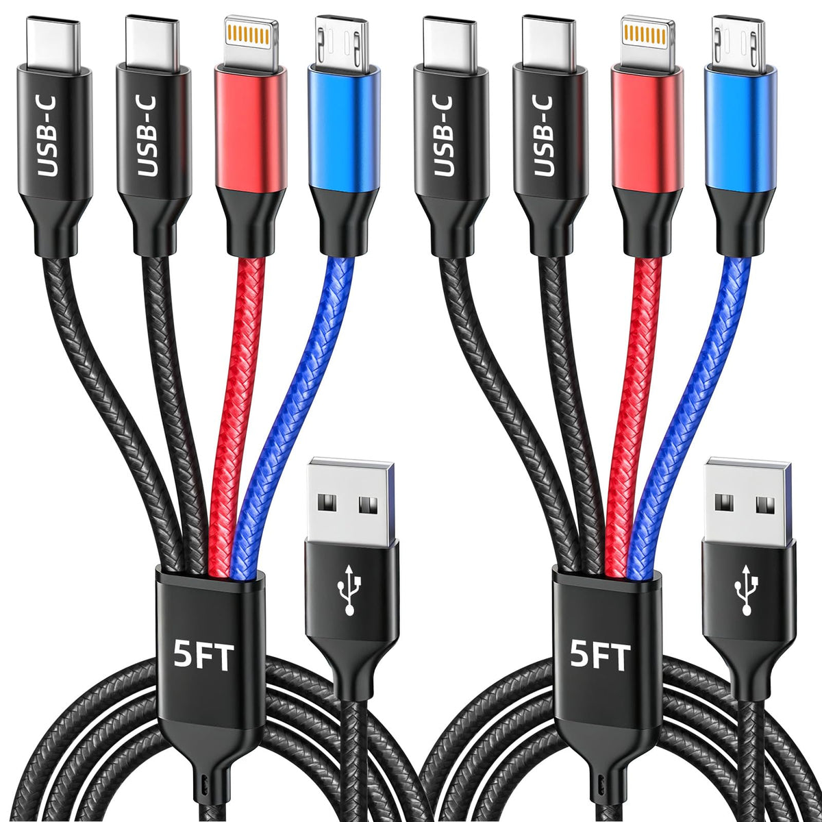 MPATIBY Dual USB C 4 in 1 Multi Charging Cable Charging Cords for – Multicolored, Nylon