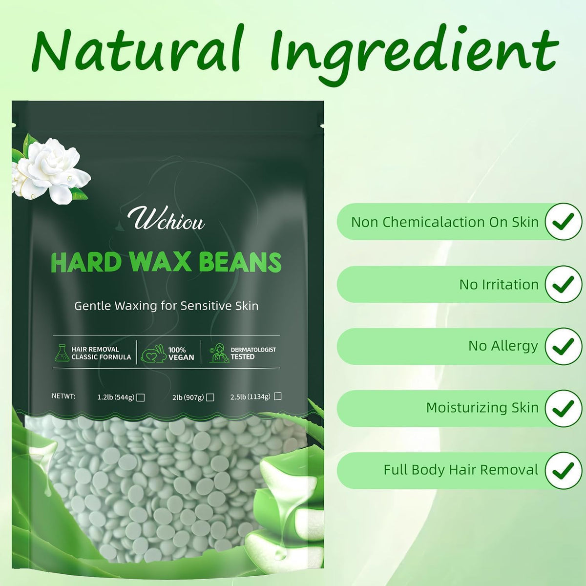 Wchiou Hair Removal Wax 2lb Wax Beads for Sensitive Skin With Pure – close-up detail