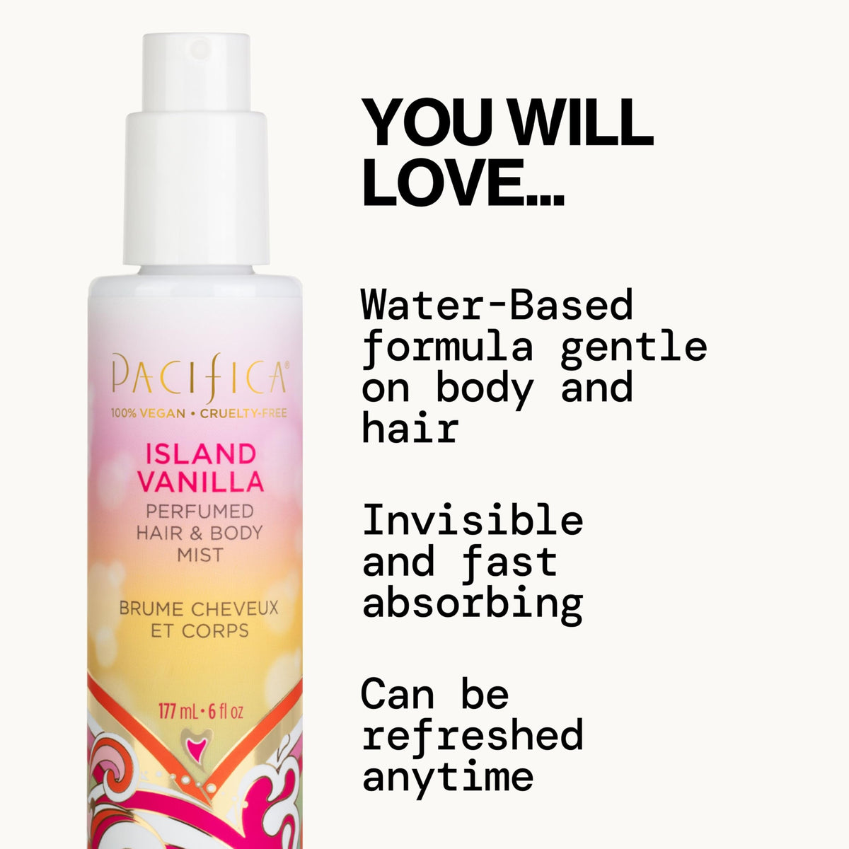 Pacifica Island Vanilla Hair Mist Perfume and Full Body – close-up detail
