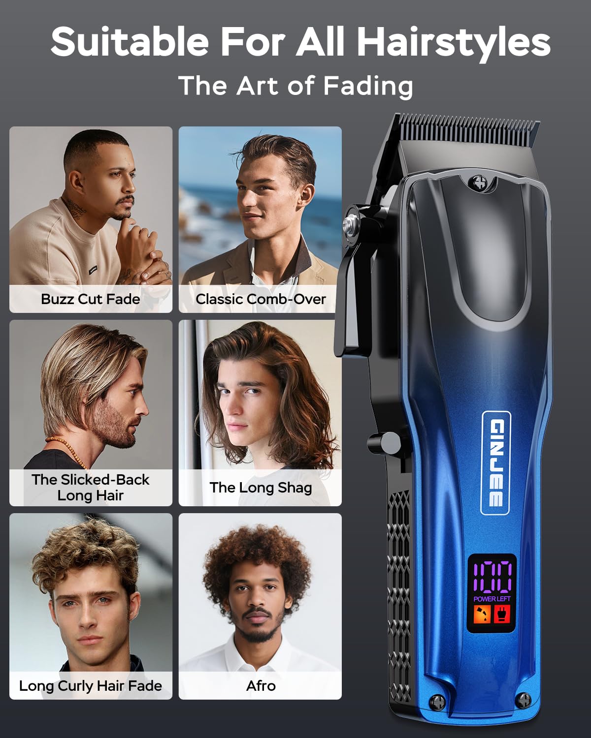 Cordless Hair Clippers and Trimmer Set for Men - GinJee Official Imagery - 7