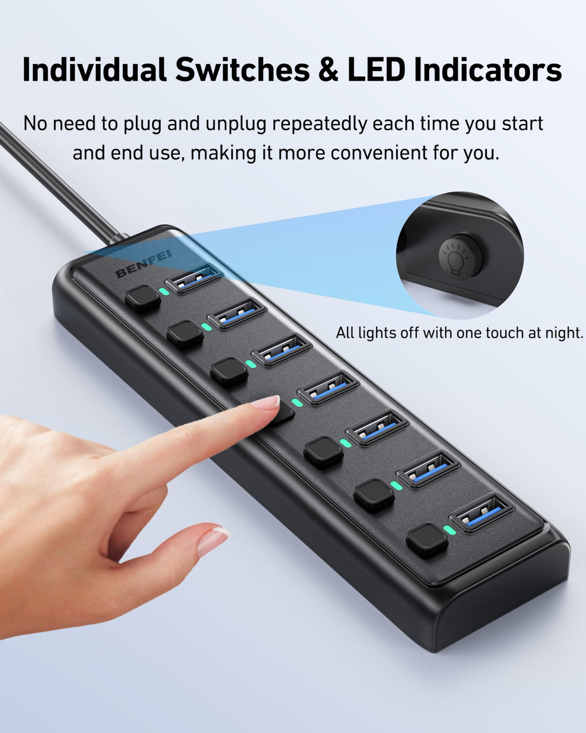 BENFEI USB 3 0 Hub 7 Port Ultra Slim Portable USB Splitter – full view
