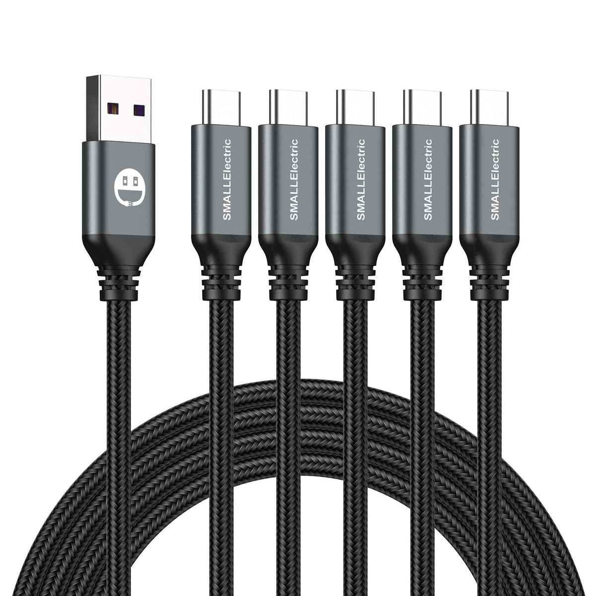 SMALLElectric USB C Cable 5 Pack 6FT USB A to Type C Fast Charger Cord – Grey, Nylon
