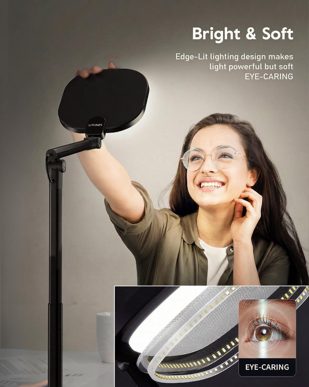 LitONES Tall LED Desk Lamps Home Office Edge Lit Eye Care 50 - LitONES Official Imagery - 3